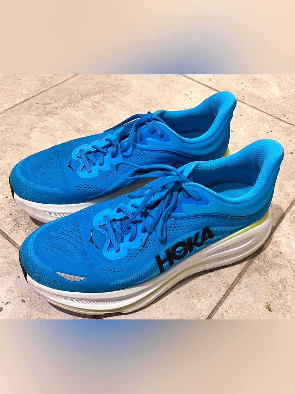 Hoka Bondi 9 Running Sneakers Mens 12 EE Wide Blue Shoes Gym Run EUC MINT!